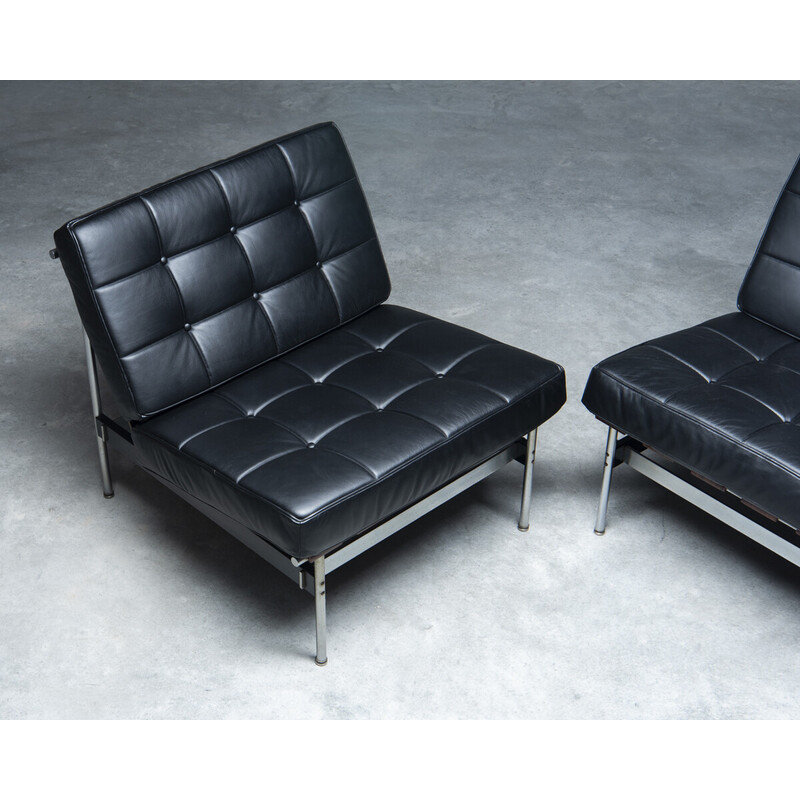 Pair of vintage '416' armchairs with black leather cushions by Kho Liang Ie for Artifort, Netherlands 1950