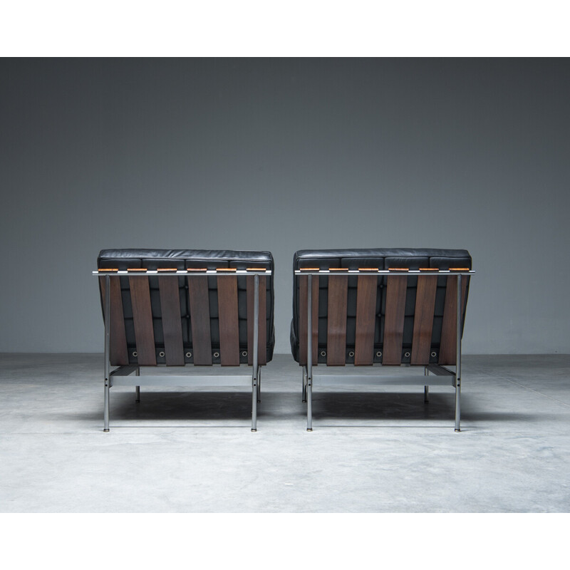 Pareja de sillones vintage '416' con cojines de cuero negro de Kho Liang Ie para Artifort, Países Bajos 1950