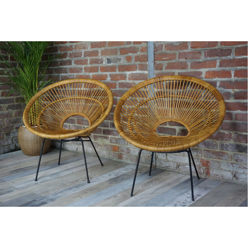 Pair of rattan sun lounge chairs by Janine Abraham - 1950s