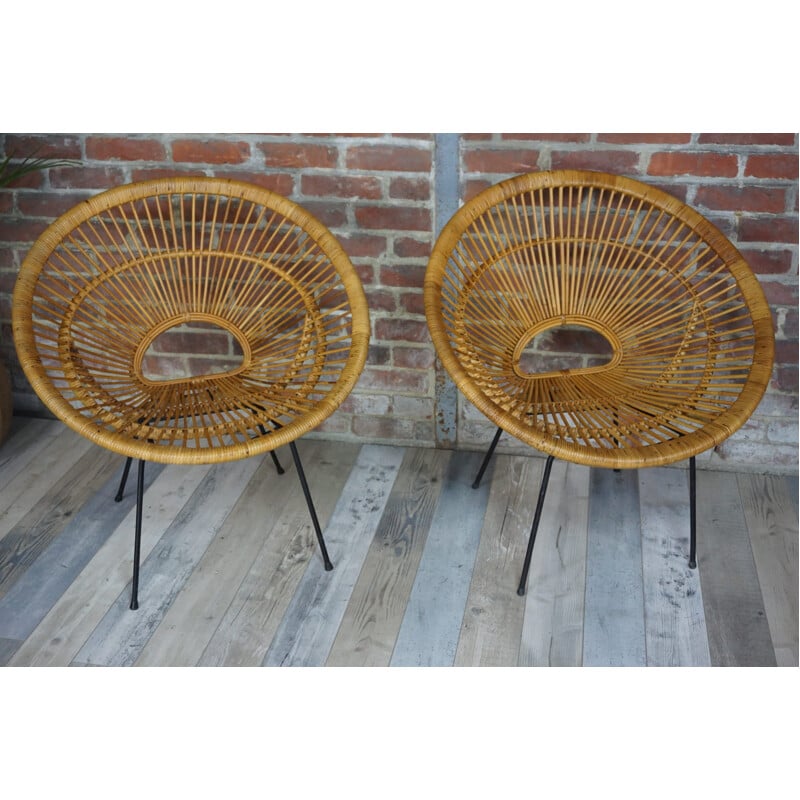 Pair of rattan sun lounge chairs by Janine Abraham - 1950s