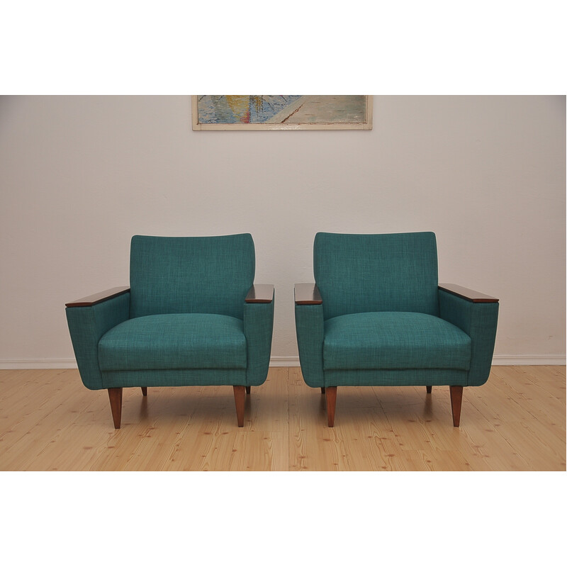 Pair of vintage aquamarine armchairs, 1960s