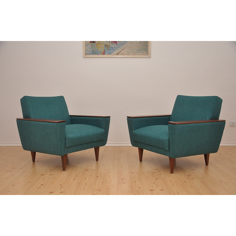 Pair of vintage aquamarine armchairs, 1960s