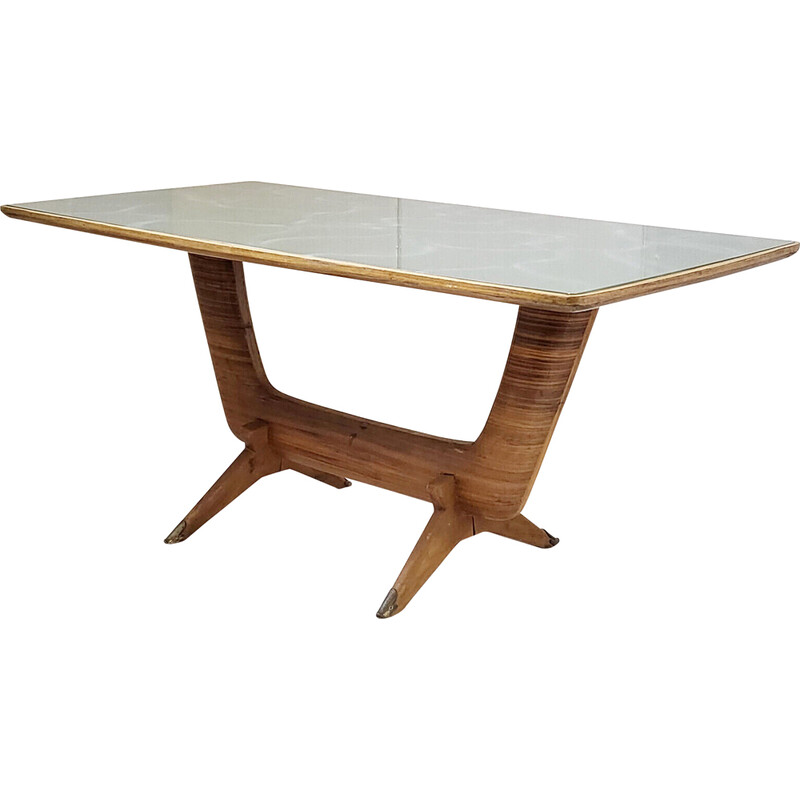 Vintage dining table with glass top, 1950