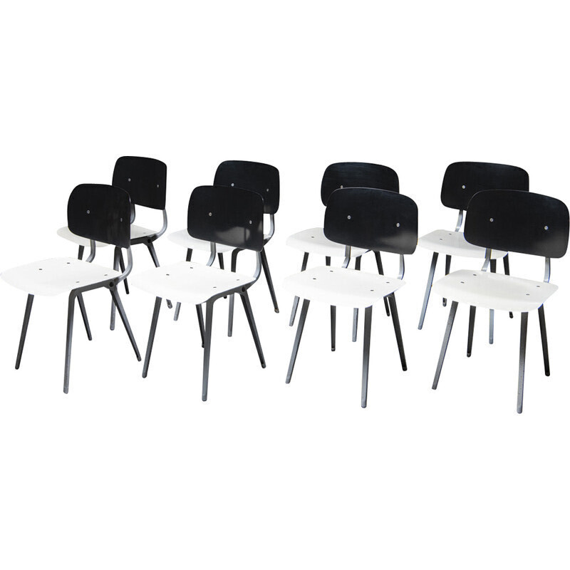 Set of 8 vintage 'Revolt' chairs by Friso Kramer and Wim Rietveld, Netherlands 1950