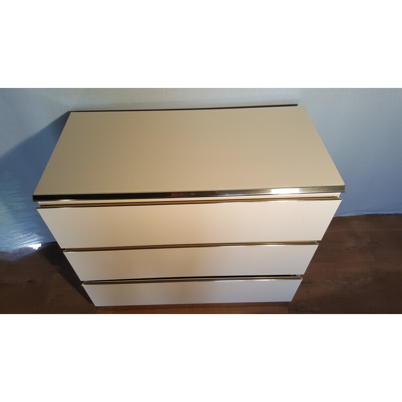 Brass and wooden beige chest of drawers - 1970s