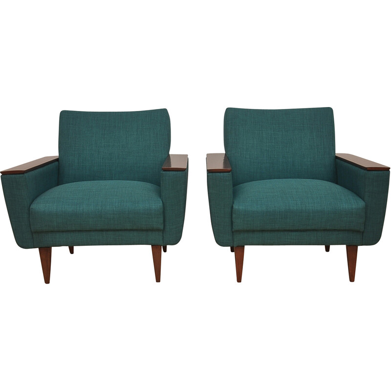 Pair of vintage aquamarine armchairs, 1960s