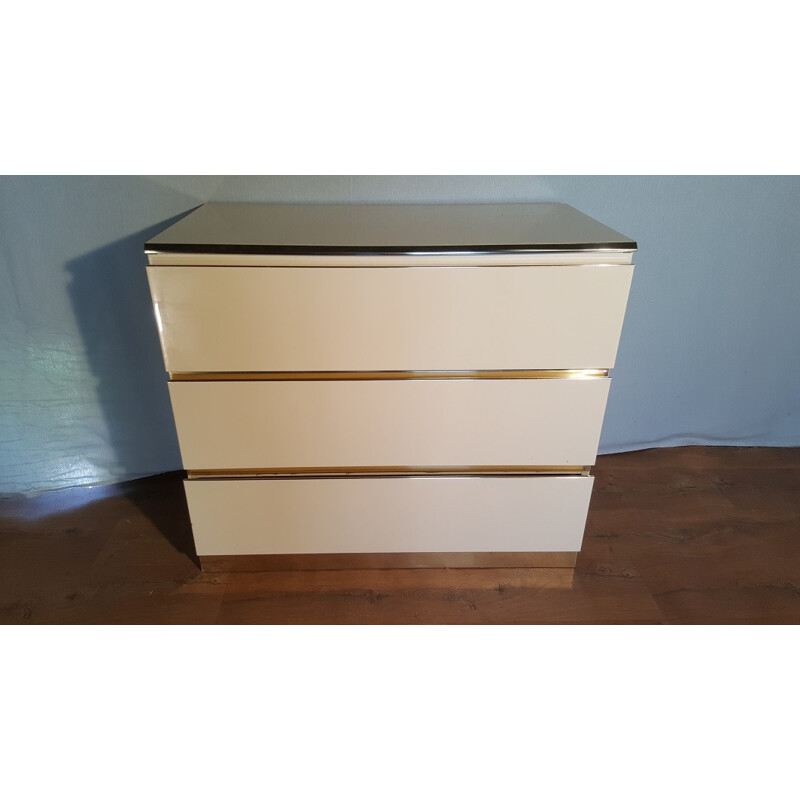 Brass and wooden beige chest of drawers - 1970s