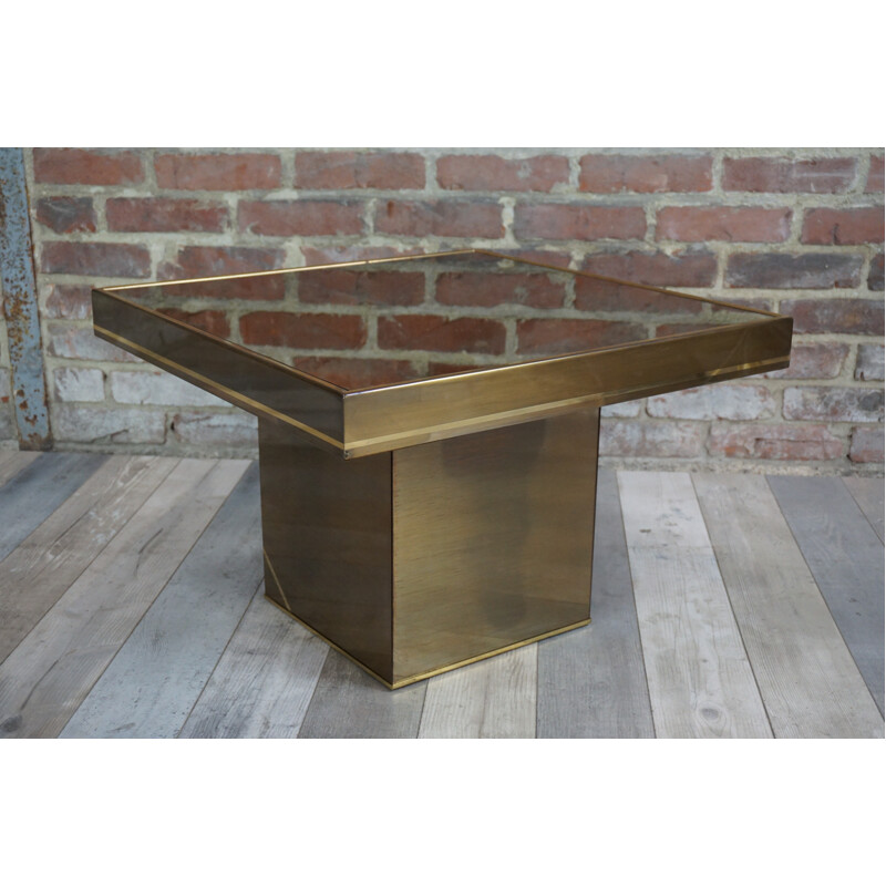 Square coffee table and metal lacquer and brass - 1970s