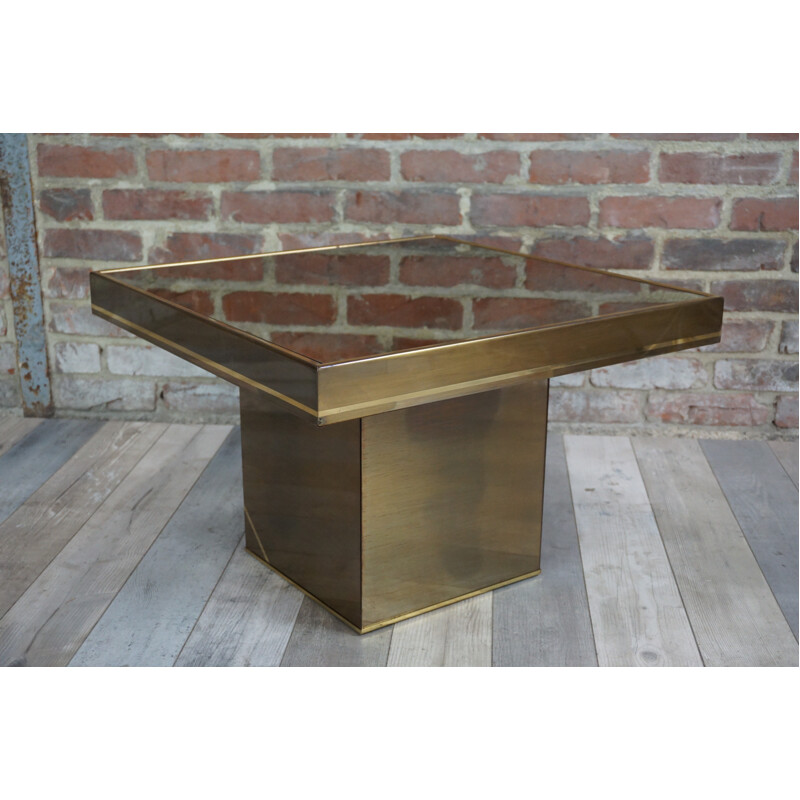 Square coffee table and metal lacquer and brass - 1970s