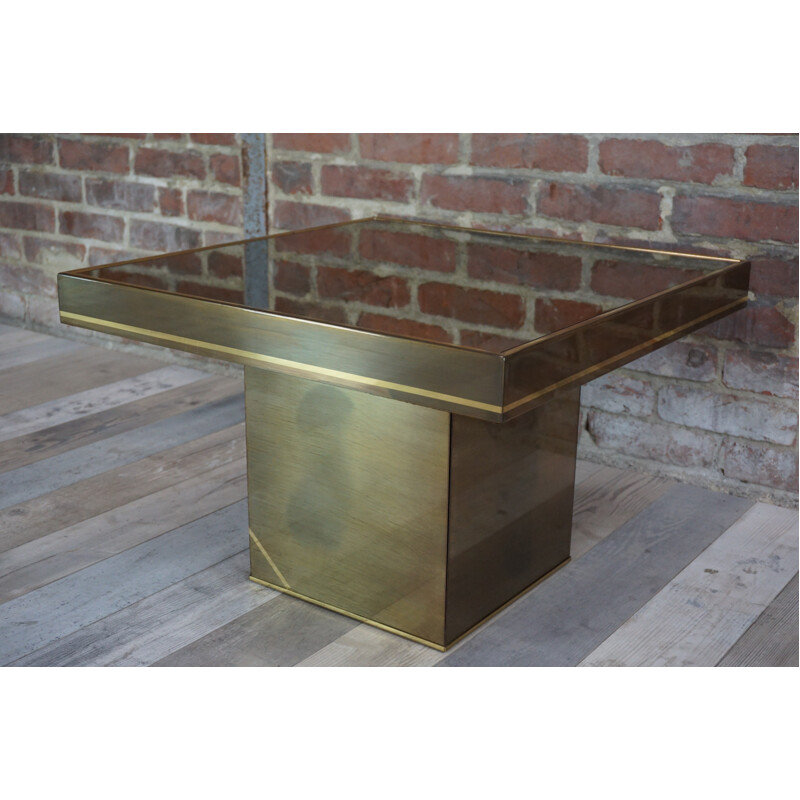 Square coffee table and metal lacquer and brass - 1970s