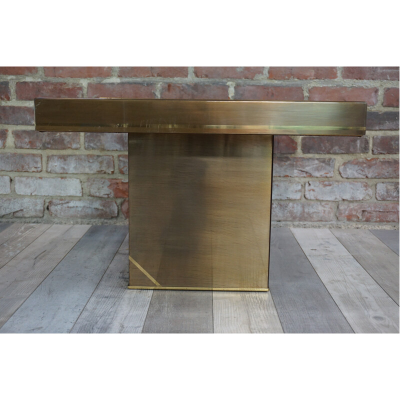 Square coffee table and metal lacquer and brass - 1970s