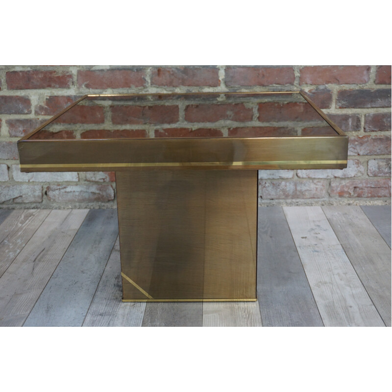 Square coffee table and metal lacquer and brass - 1970s