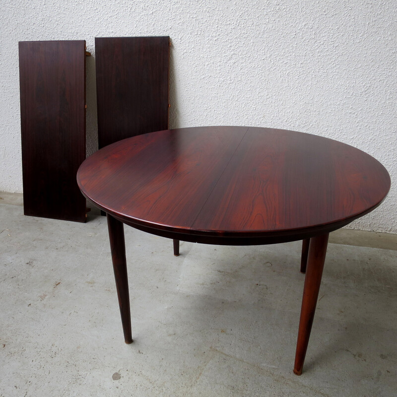 Table ronde scandinave vintage à rallonges en palissandre de rio par Skovmand et Andersen