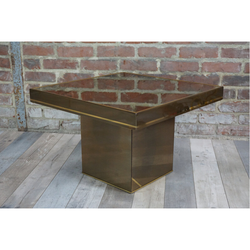 Square coffee table and metal lacquer and brass - 1970s