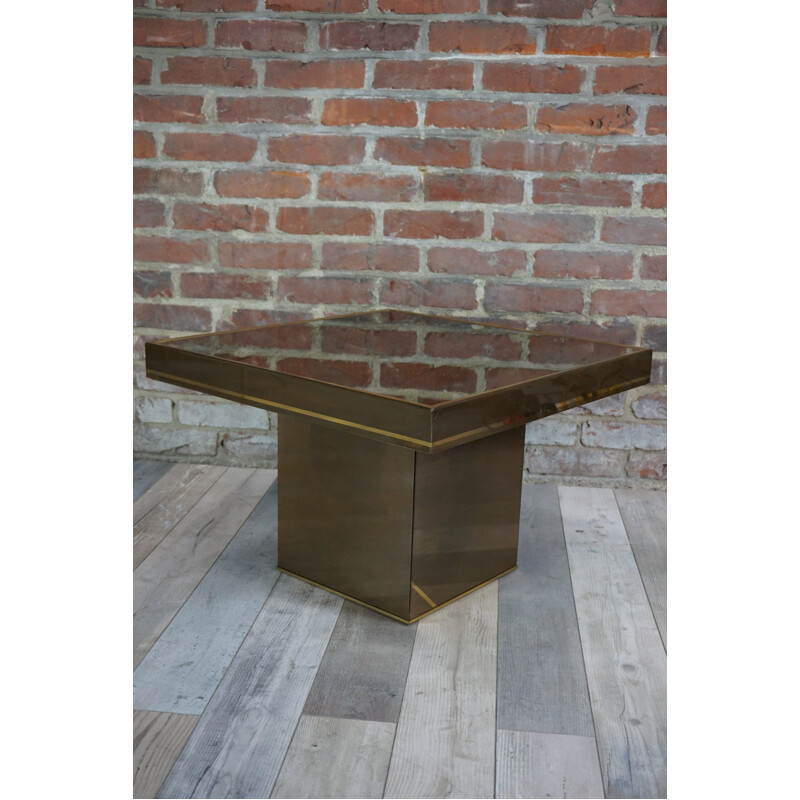 Square coffee table and metal lacquer and brass - 1970s