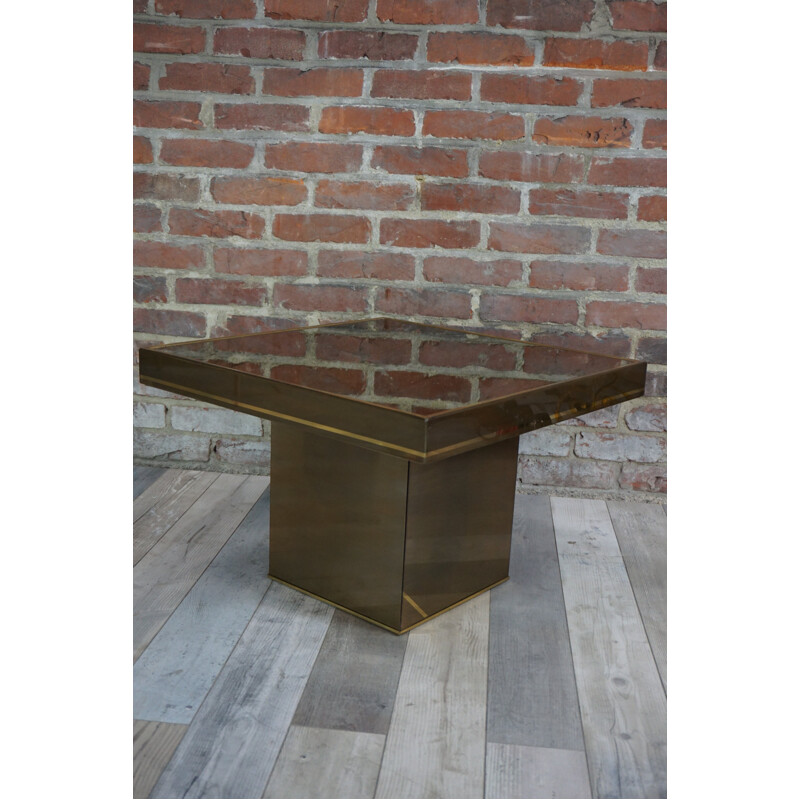 Square coffee table and metal lacquer and brass - 1970s