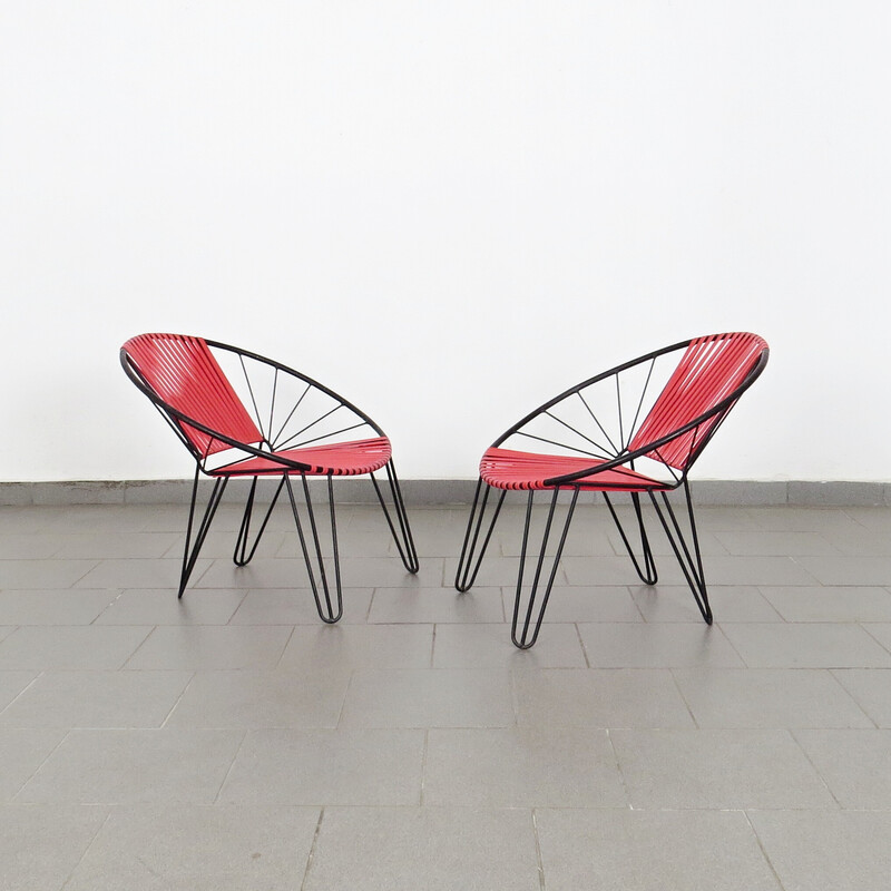 Pair of vintage metal and plastic chairs