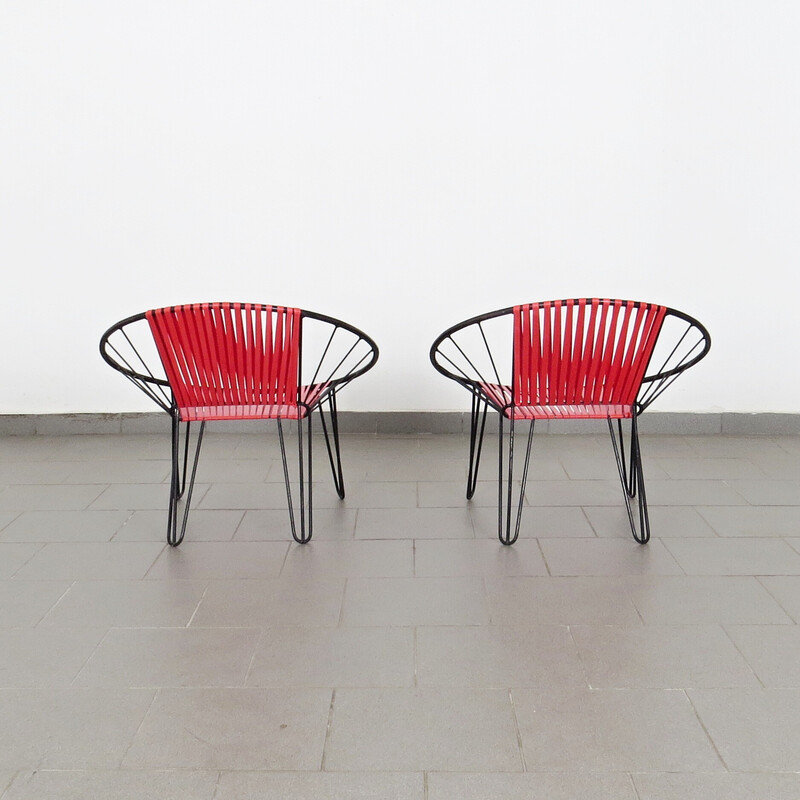 Pair of vintage metal and plastic chairs