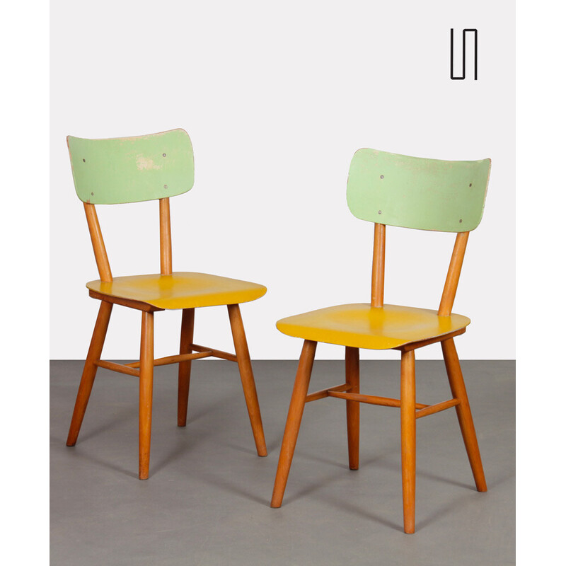 Pair of vintage wooden chairs by Ton, Czech Republic 1960