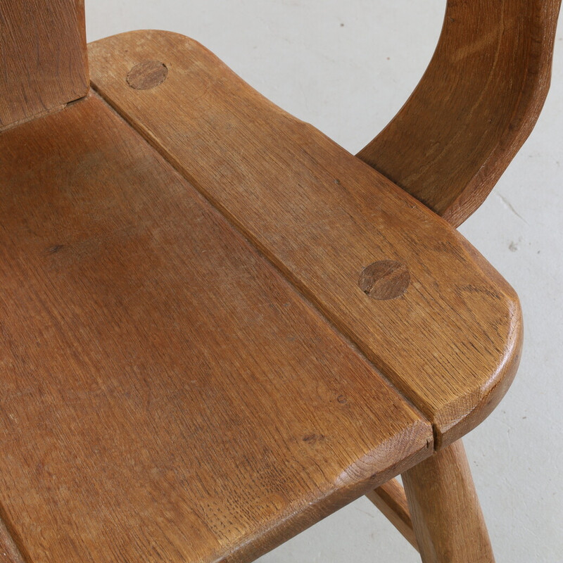 Cadeira de braços brutalista em madeira natural de carvalho por de Puydt, 1970s