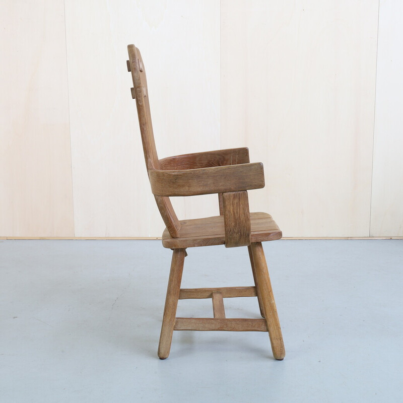 Brutalist vintage armchair in natural oakwood by de Puydt, 1970s