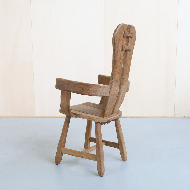 Brutalist vintage armchair in natural oakwood by de Puydt, 1970s