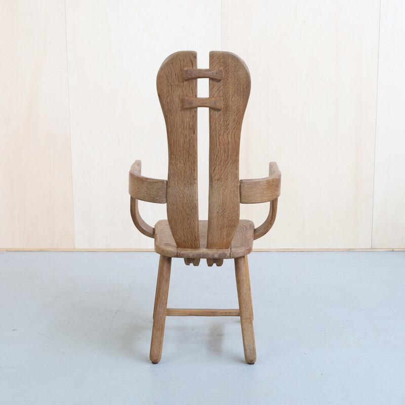 Cadeira de braços brutalista em madeira natural de carvalho por de Puydt, 1970s