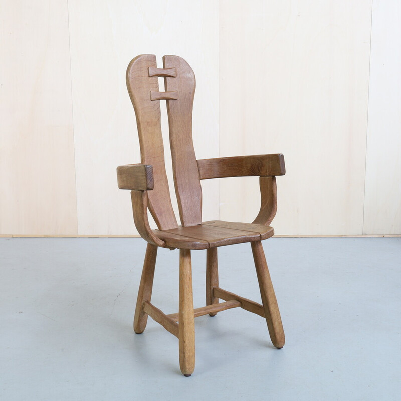 Fauteuil vintage brutaliste en chêne naturel par de Puydt, 1970