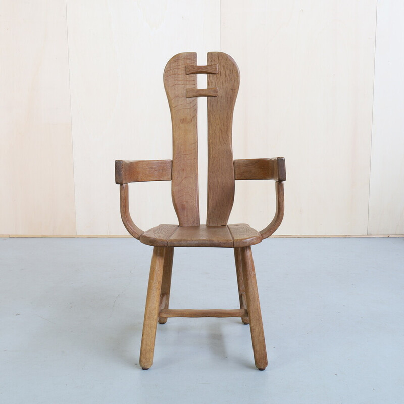 Brutalist vintage armchair in natural oakwood by de Puydt, 1970s
