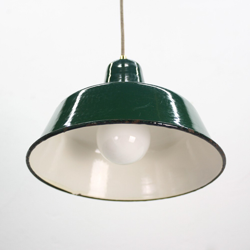 Hungarian industrial lamp enameled in green - 1960s