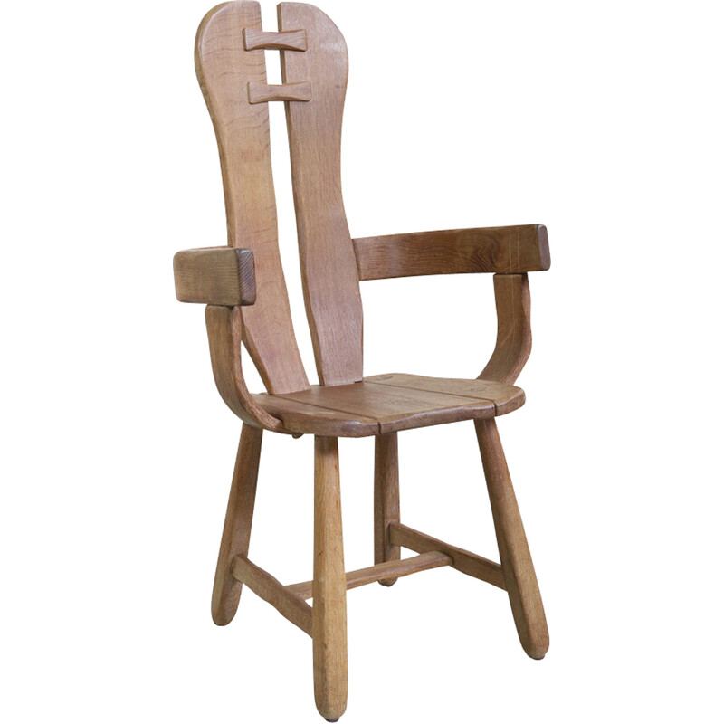 Brutalistische vintage fauteuil in natuurlijk eikenhout van de Puydt, 1970