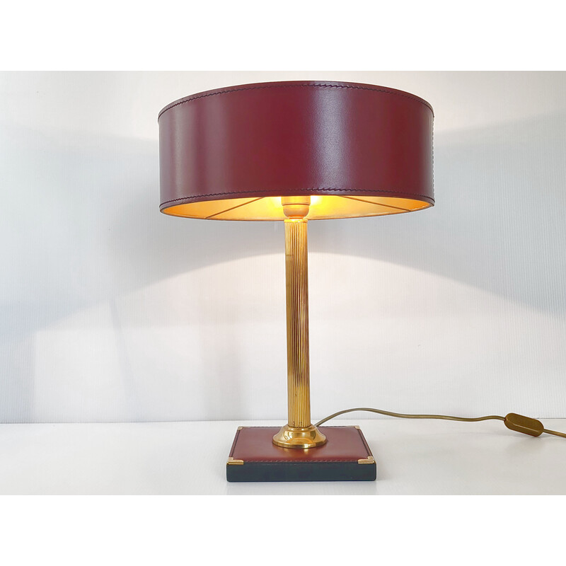 Vintage leather and brass lamp, 1970