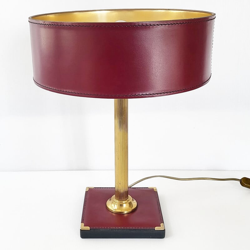 Vintage leather and brass lamp, 1970