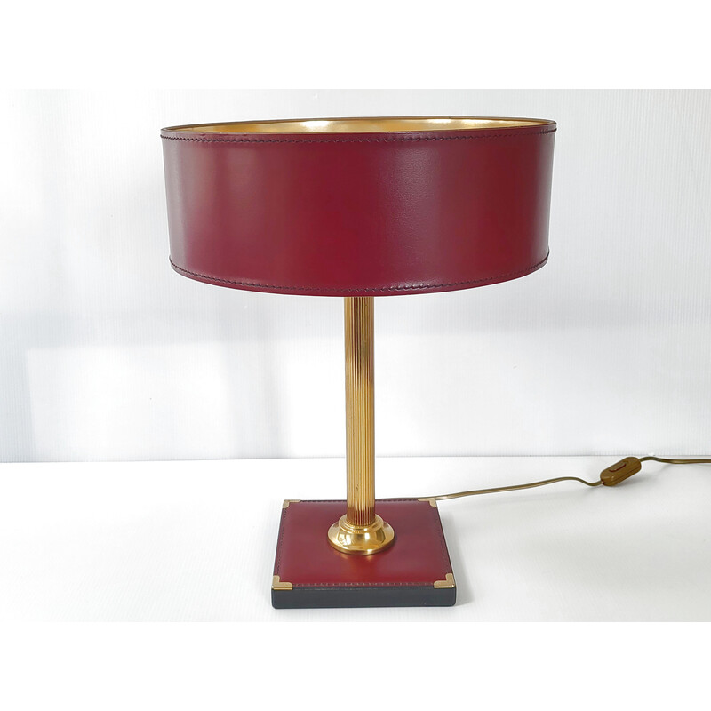 Vintage leather and brass lamp, 1970