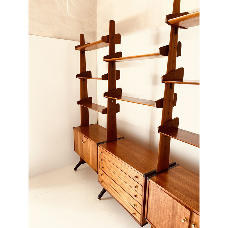 Vintage modular wood bookcase by Vittorio Dassi, 1960s