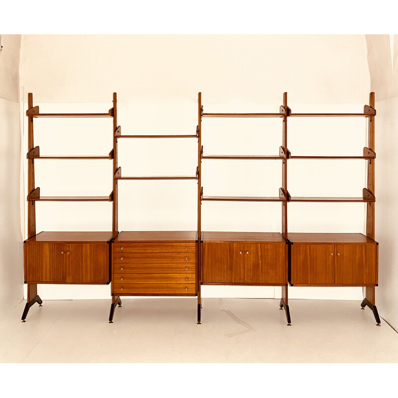 Vintage modular wood bookcase by Vittorio Dassi, 1960s