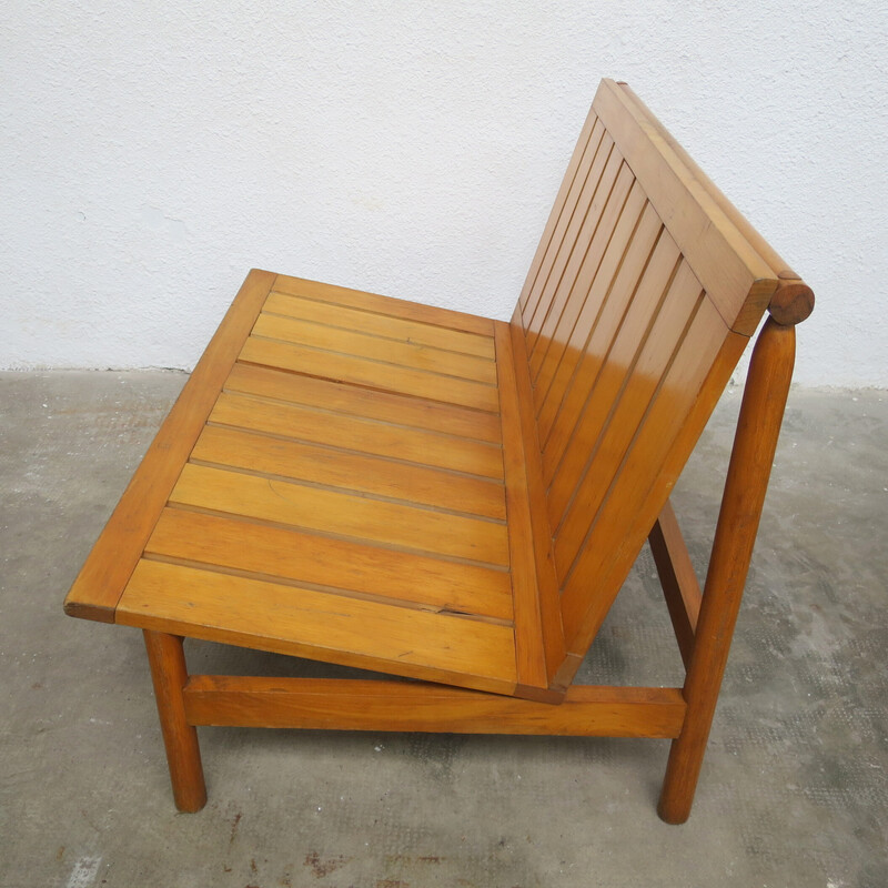 Vintage beech 2-seater bench, 1960