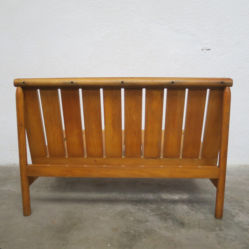 Vintage beech 2-seater bench, 1960