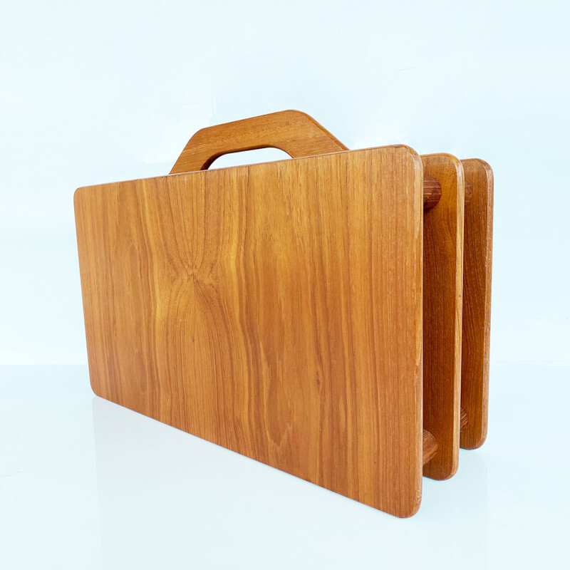 Scandinavian vintage magazine rack in solid teak wood, 1960