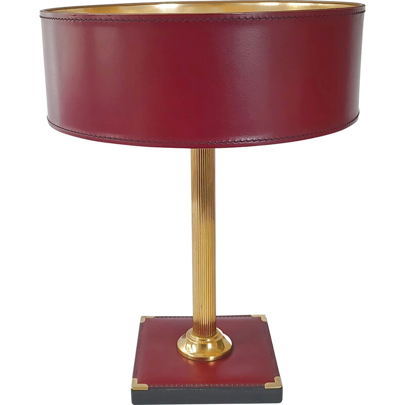 Lampada vintage in pelle e ottone, 1970