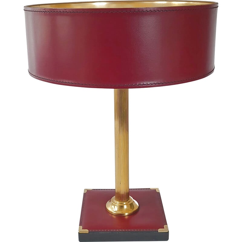 Vintage leather and brass lamp, 1970