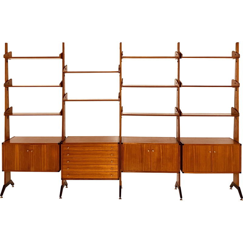 Vintage modular wood bookcase by Vittorio Dassi, 1960s