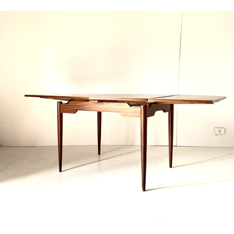 Mesa de comedor vintage de madera maciza con tablero extensible de madera chapada, años 60