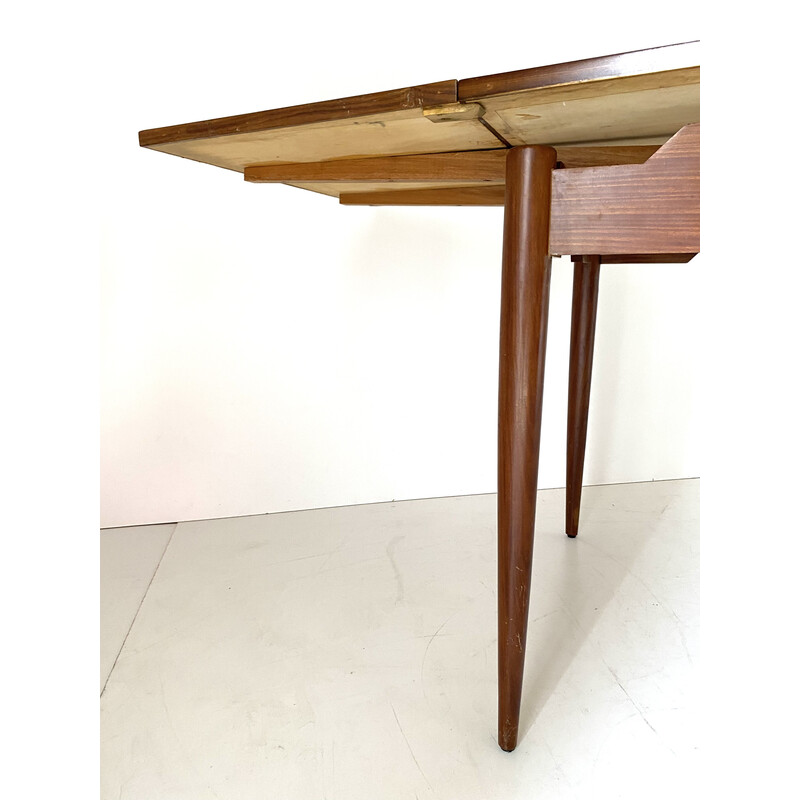 Mesa de comedor vintage de madera maciza con tablero extensible de madera chapada, años 60
