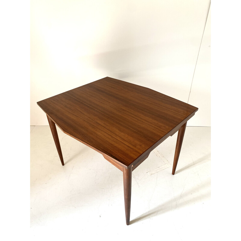 Mesa de comedor vintage de madera maciza con tablero extensible de madera chapada, años 60