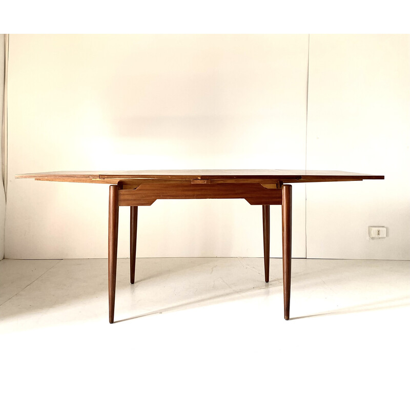 Mesa de comedor vintage de madera maciza con tablero extensible de madera chapada, años 60