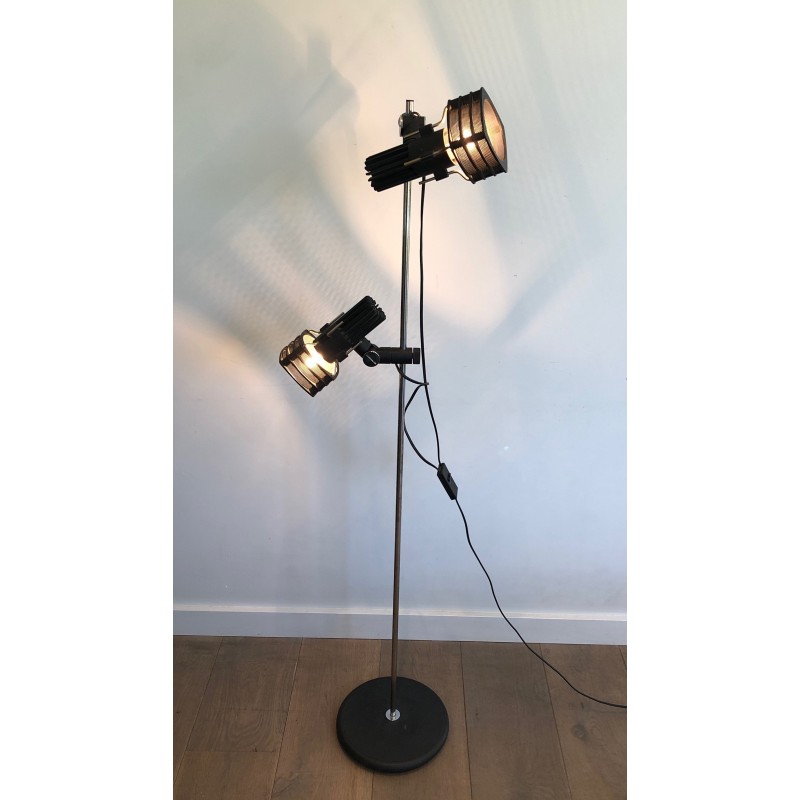 Vintage chrome and black lacquered metal floor lamp by Parquet Design, France 1980