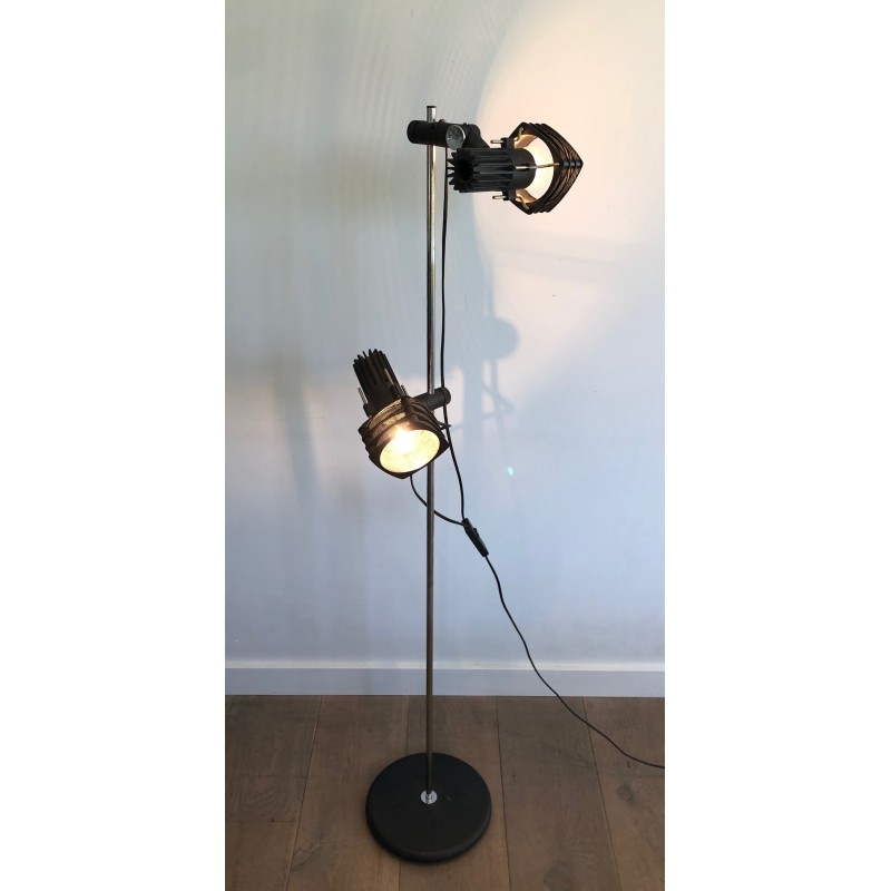 Vintage chrome and black lacquered metal floor lamp by Parquet Design, France 1980