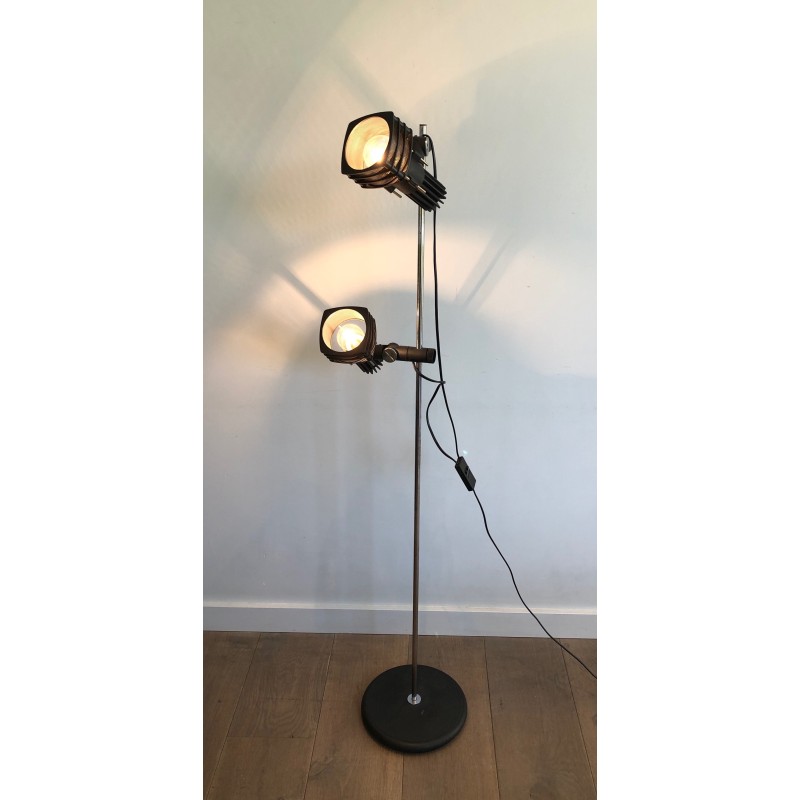 Vintage vloerlamp in chroom en zwart gelakt metaal van Parquet Design, Frankrijk 1980