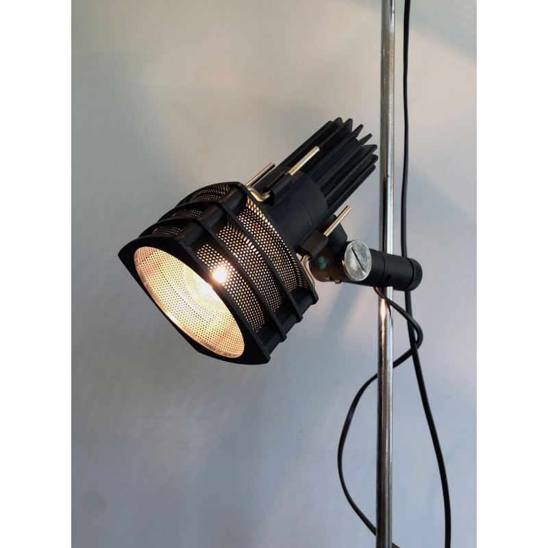 Vintage vloerlamp in chroom en zwart gelakt metaal van Parquet Design, Frankrijk 1980